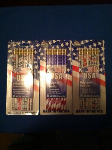 24 Number 2 Pencils (3 Packs Of 8) Made In The USA Patriotic Pencils