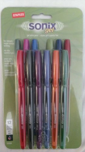 STAPLES Sonix Gel Stick Pens assorted colors (12 pens) 0.7mm brand new set of 12