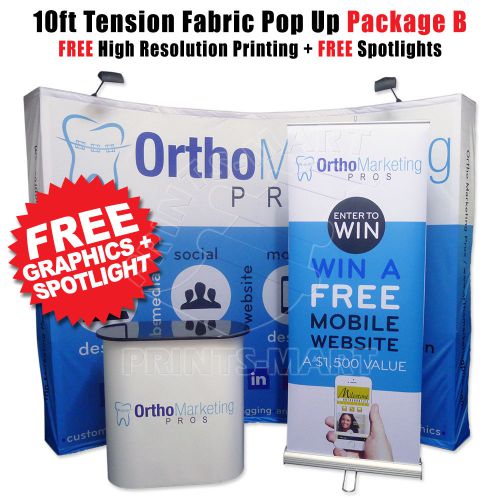 10&#039; Trade Show Pop Up Display Banner Stand Promotional Counter Booth Package