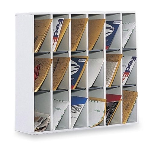 Wood mail sorter with adjustable dividers, stackable, 18 compartments, gray for sale