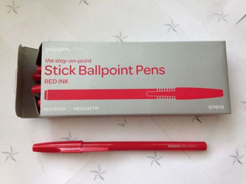 Poppin Stick Ballpoint RED BODY RED INK MEDIUM TIP 12 PENS