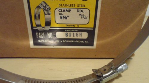 6 7/8&#034;-7 3/4&#034; x 9/16&#034; Stainless Steel Hose Clamp Box Of 10  &#034;DuPage&#034;