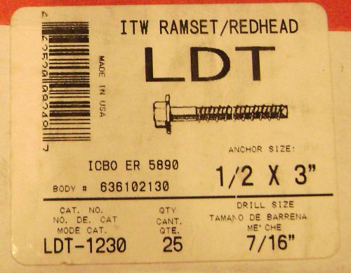 25 -- 1/2&#034; x 3&#034; Concrete Anchor BOLTS - New - ITW Ramset / Red Head LDT-1230