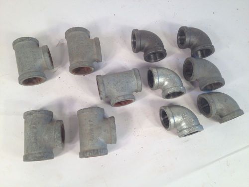 1&#034; QTY 11 Malleable Black &amp; Galvanized Pipe Fittings 90 degree Elbow &amp; TEE Lot