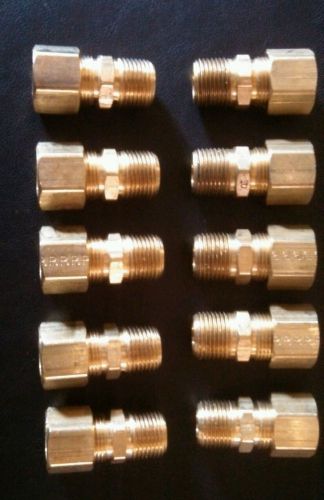 Lot of 10 Parker 68C-8-6 brass compression  fittings 1/2&#034;  OD tube x 3/8&#034; NPT.