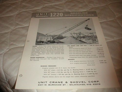 1966 UNIT MODEL 1220 DRAGLINE CRAWLER CRANE SALES BROCHURE