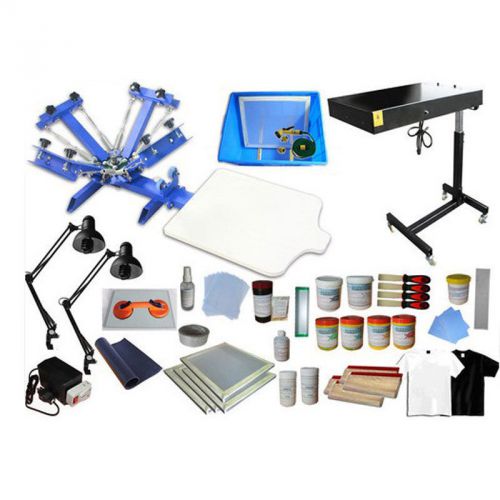 Screen printing kit 4 color 1 station press&amp;flash dryer uv exposure material diy for sale