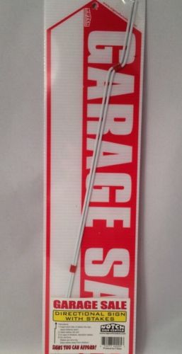 Garage sale sign 2 side big red arrow 18&#034; x 4.75&#034; 2 stakes directional new for sale