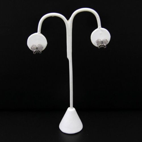 Earring Stand Small Sized Fancy White Faux Leather