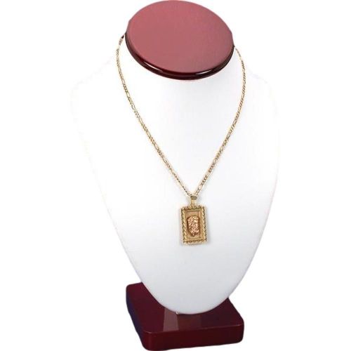 White Faux Leather Rosewood Trim Necklace Bust Display