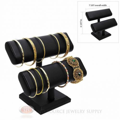 6 3/8&#034; Black Leather 2 Tier T-Bar Oval Jewelry Bracelet Display Presentation