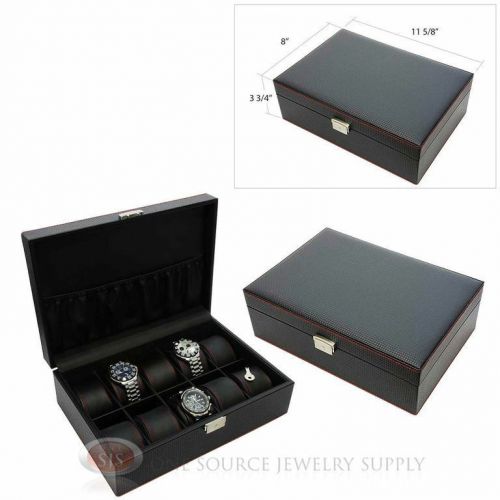 (2) 10 watch solid top black carbon fiber pattern faux leather cases displays for sale