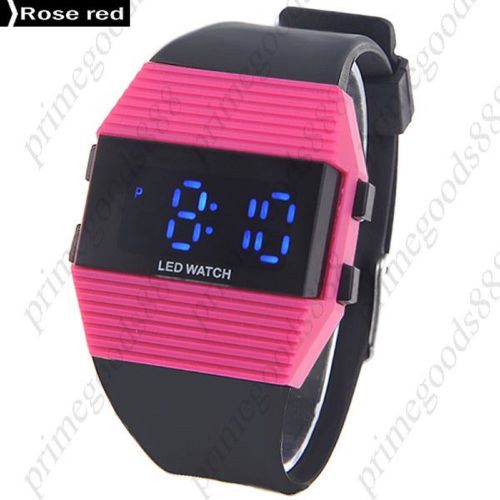 Unisex LED Digital Wrist Watch Rubber Strap in Rose Red Free Shipping
