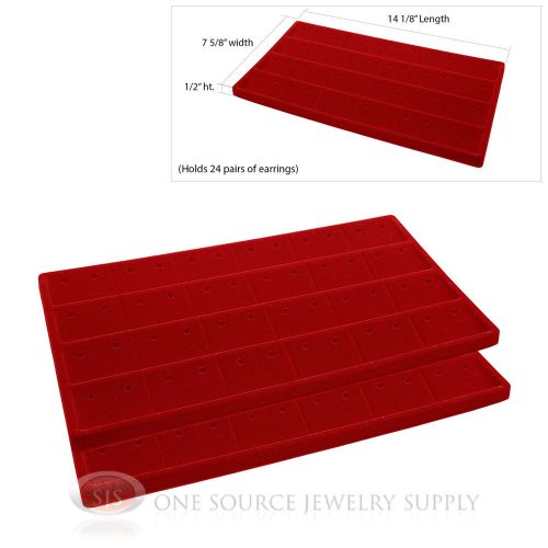 2 Red Insert Tray Liners W/ 24 Compartment Earrings Organizer Jewelry Display