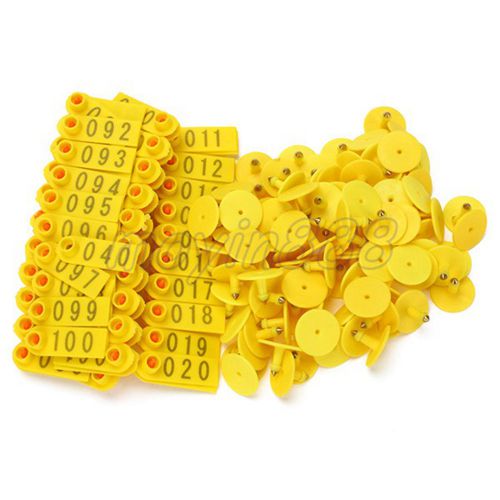 Yellow 1-100 Number Plastic Livestock Ear Tag For Goat Sheep Pig With 100 Sets