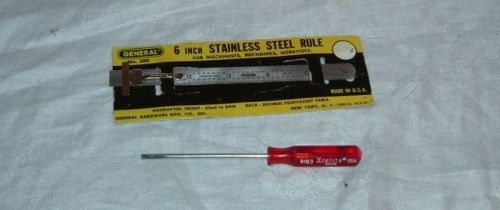 vintage general 6 inch stainless steel ruler &amp; xcelite screw driver #r183
