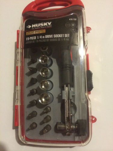 husky tool 19-piece 1/4 in driver socket wrench set portable