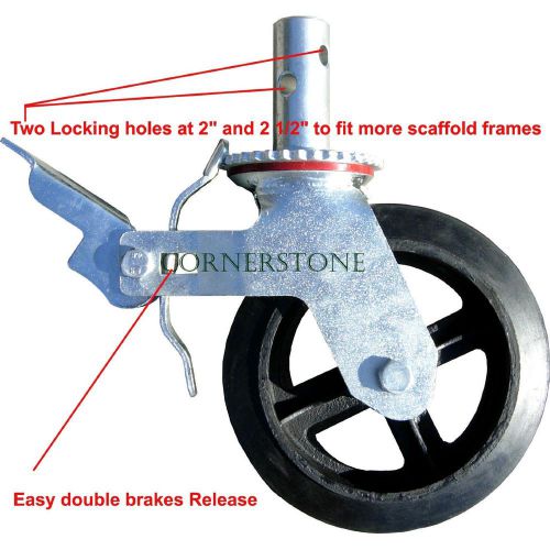 Scaffold 8&#034; Rubber Caster Wheel with Double Locking Brakes and Two Looking holes