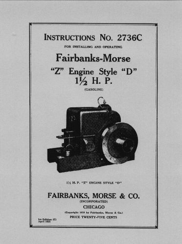 Fairbanks morse 1.5 hp style  d  instructions no. 2736c for sale