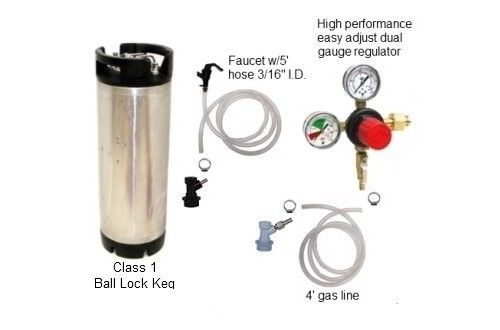 5 gal ball lock keg kit - co2 regulator gas &amp; liq lines you pick co2 tank size! for sale