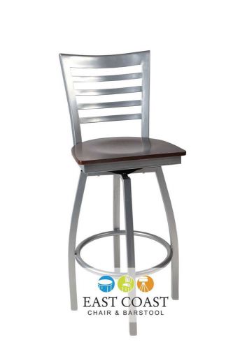 New gladiator silver full ladder back swivel bar stool with walnut wood seat for sale