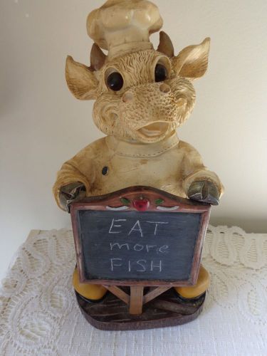 VINTAGE CHEF PIG WITH CHALKBOARD- RESIN-10 1/2&#034; HIGH-REALLY CUTE!!!!!