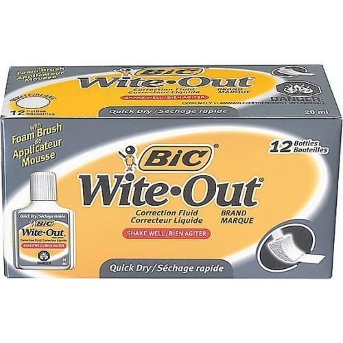BIC® Wite-Out® Brand Quick-Dry Correction Fluid, White, 20 ml, 12/Pk