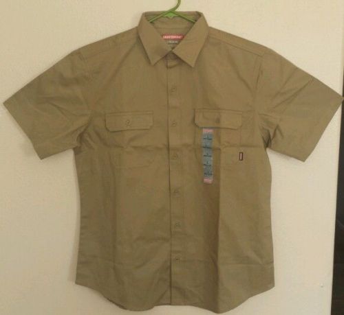 Craftsman Twill Work Shirt Button Down Short Sleeve Khaki Men&#039;s L 42/44 New NWT
