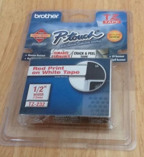 P-touch TZ-232 - 1/2&#034; Red Print on White Tape