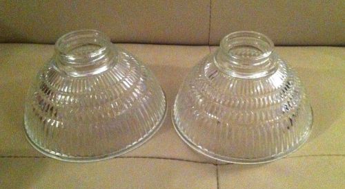 2 Industrial Holophane Style Ribbed Glass Light Fixture Shades 1985 Lancaster