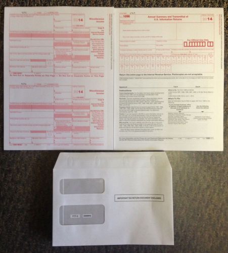 1099 MISC IRS Tax Form Year 2014 Inkjet Laser 4 Part w/ Envelopes 10 Recipients