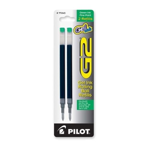 Pilot G2 Gel Ink Rollerball Pen Refill - 0.70 mm - Green - 2 / Pack - PIL77243