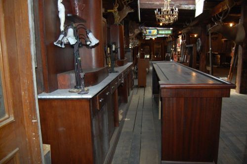 ANTIQUE   FRONT BAR,, MAHOGANY, ARCHITECTURAL SALVAGE MAN CAVE