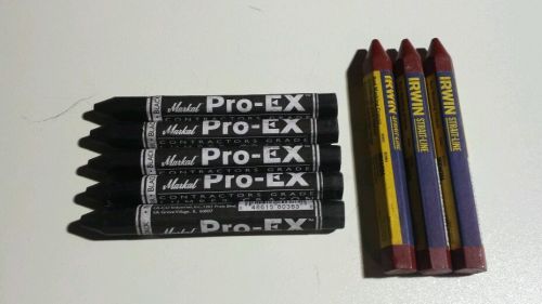 (3) IRWIN STRAIGHT LINE RED CRAYON ~ (5) NEW MARKAL BLACK PRO-EX CRAYON