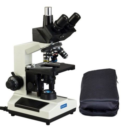 Omax led trinocular laboratory compound microscope 40x-2500x+vinyl carrying case for sale