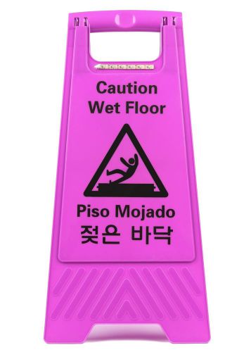 LED-Wet Floor Sign Purple-3 Lanuages-Flashing LED-176 hours on 3 AA batteries
