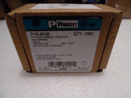 Panduit P18-4R-M Ring Terminal, 22 – 16 AWG, #4 stud size NIB 1000 Box