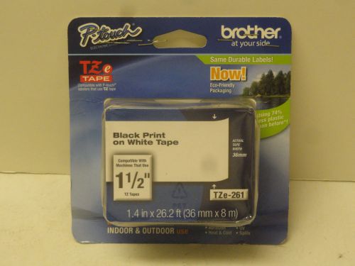 Brother TZe-261 P-Touch Label Tape, 1.5&#034; Black Print on White Tape - FREE Ship!