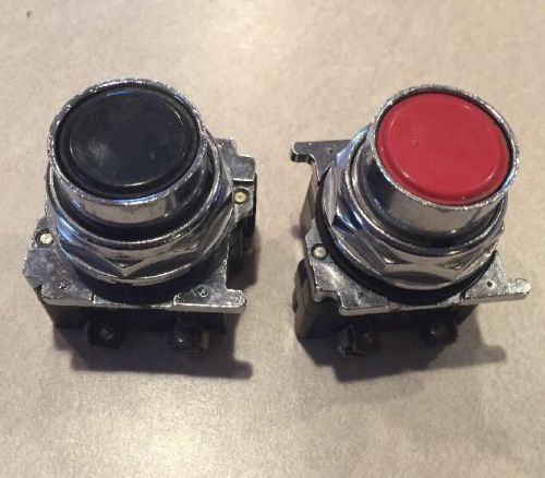 2-Cutler Hammer Pushbuttons w/10250T Contact Block N.O. -N.C. 1-Red 1-Black