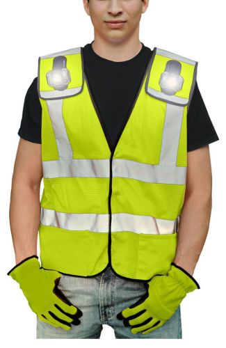 Reflective safety vest with removable led lights green men&#039;s sizes m,l,xl for sale