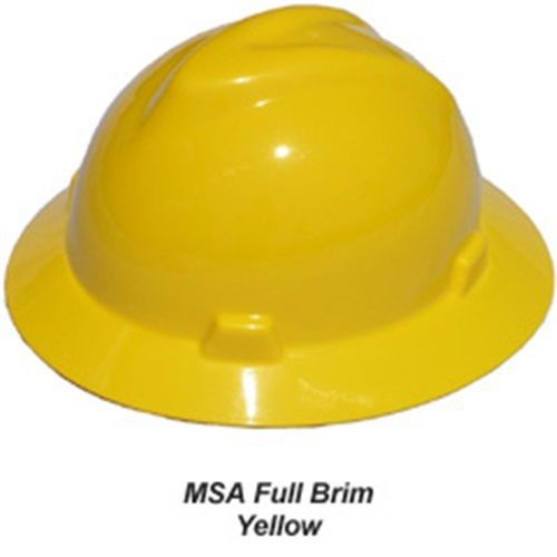 New msa full brim hard hat with ratchet suspension - yellow for sale
