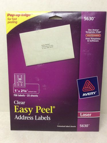 Box of 750 Labels (25 sheet)Avery Easy Peel Laser Mailing Labels 1 x 2-5/8 Clear