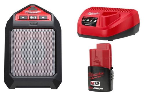 Milwaukee m12 lithium-ion wireless jobsite speaker 2592-20,charger &amp; battery for sale