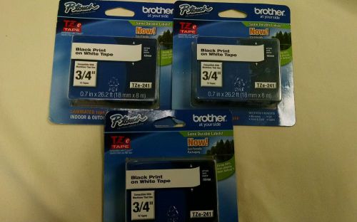 3 Brother P Touch 3/4&#034; Black on White Tape TZE-241 NIP