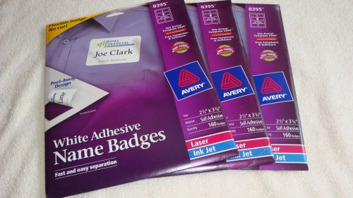 Avery 8395 White Adhesive Name Badges 3 packs 480 Badges NEW