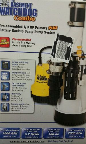 Basement watchdog combo 1/3 hp sump pump backup pump 110v &amp; battery operated. for sale