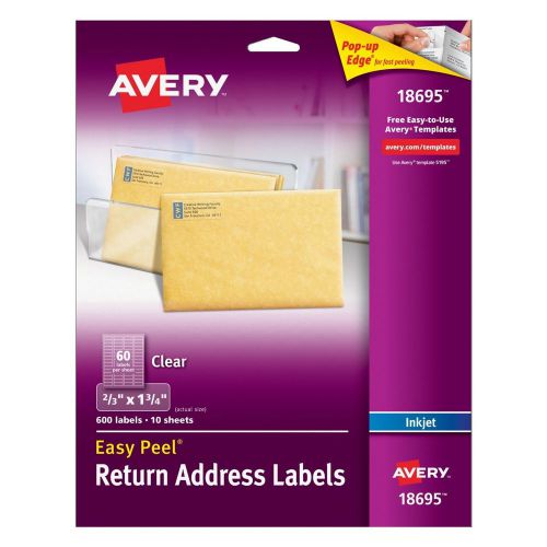Avery 18695 Clear Return Address Labels 2/3&#034; x 1-3/4&#034;  New ,Box of 600