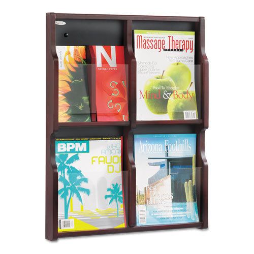 Safco expose adj magazine/pamphlet four pocket display, 20w x 26-1/4h, mahogany for sale