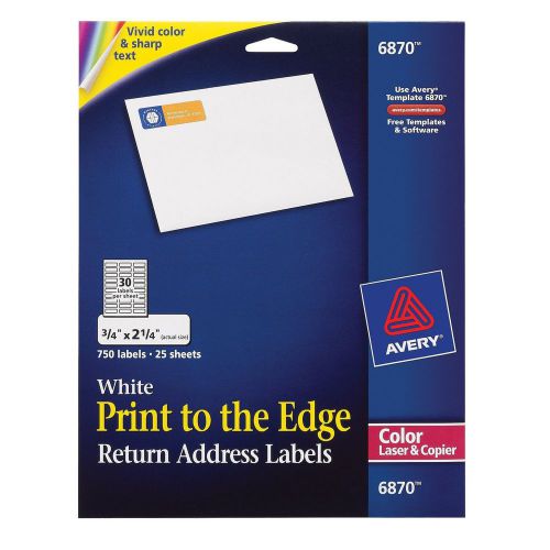 Avery White Laser Labels for Color Printing 3/4&#034; x 2-1/4&#034; 750 per Pack (6870)