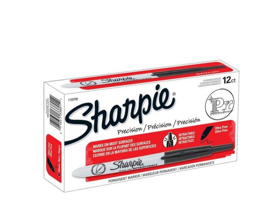 Sharpie 1735790 Retractable Ultra Fine Point Permanent Marker Black 12-Pack